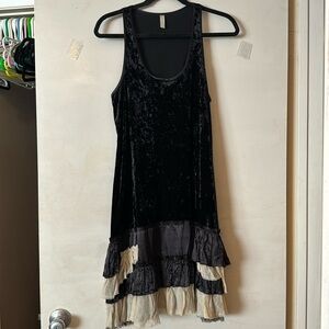 Free People black velvet sleeveless dress with layered bottom